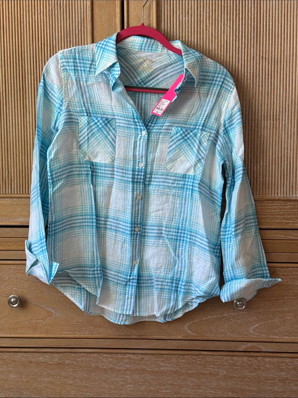 Lilly Pulitzer Blue Plaid Button-Down Shirt - Sea View Beach Day Plaid